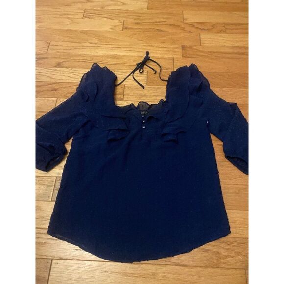 Gibsonlook, women's navy blue tied back basic blouse size XS - Picture 1 of 8